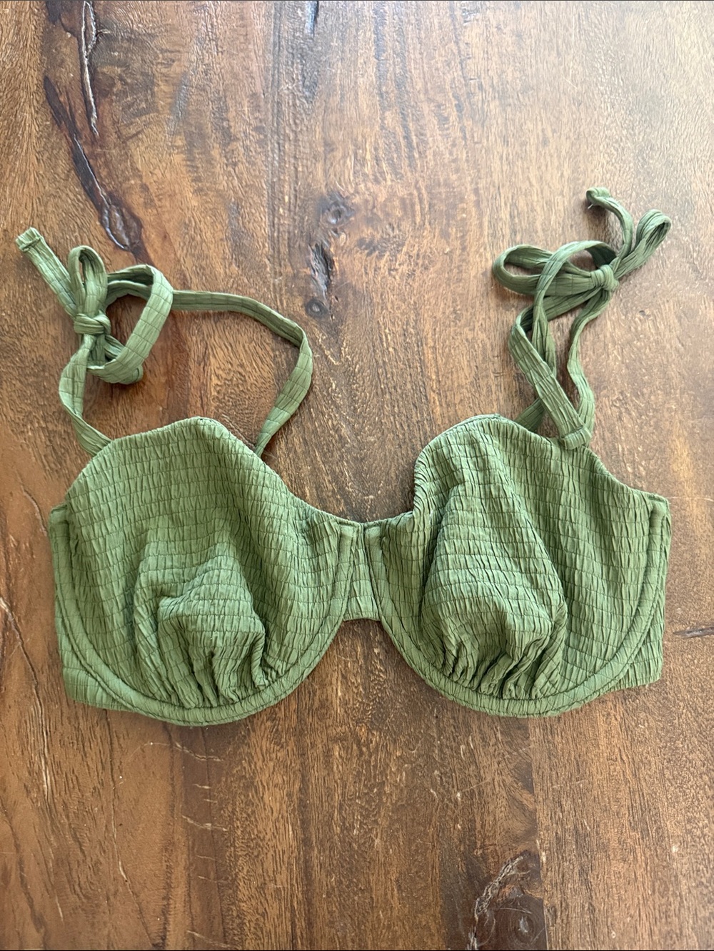 Abercrombie & Fitch Olive Green Underwire Swim Top with Tie Straps